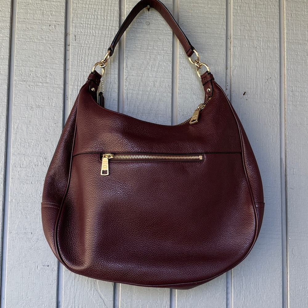 Coach Burgundy Pebbled Leather Shoulder Hobo with Gold Hardware - Picture 4 of 9